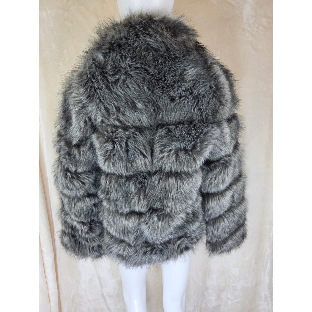 The Beauty Optimal Product Faux Fur Jacket Grey Black Salt Pepper Tiered Coat - Picture 2 of 6